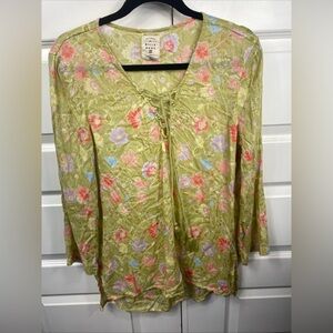 Billabong Tunic Floral Boho Shirt Swim Coverup Tassels Small Green Sheer Light